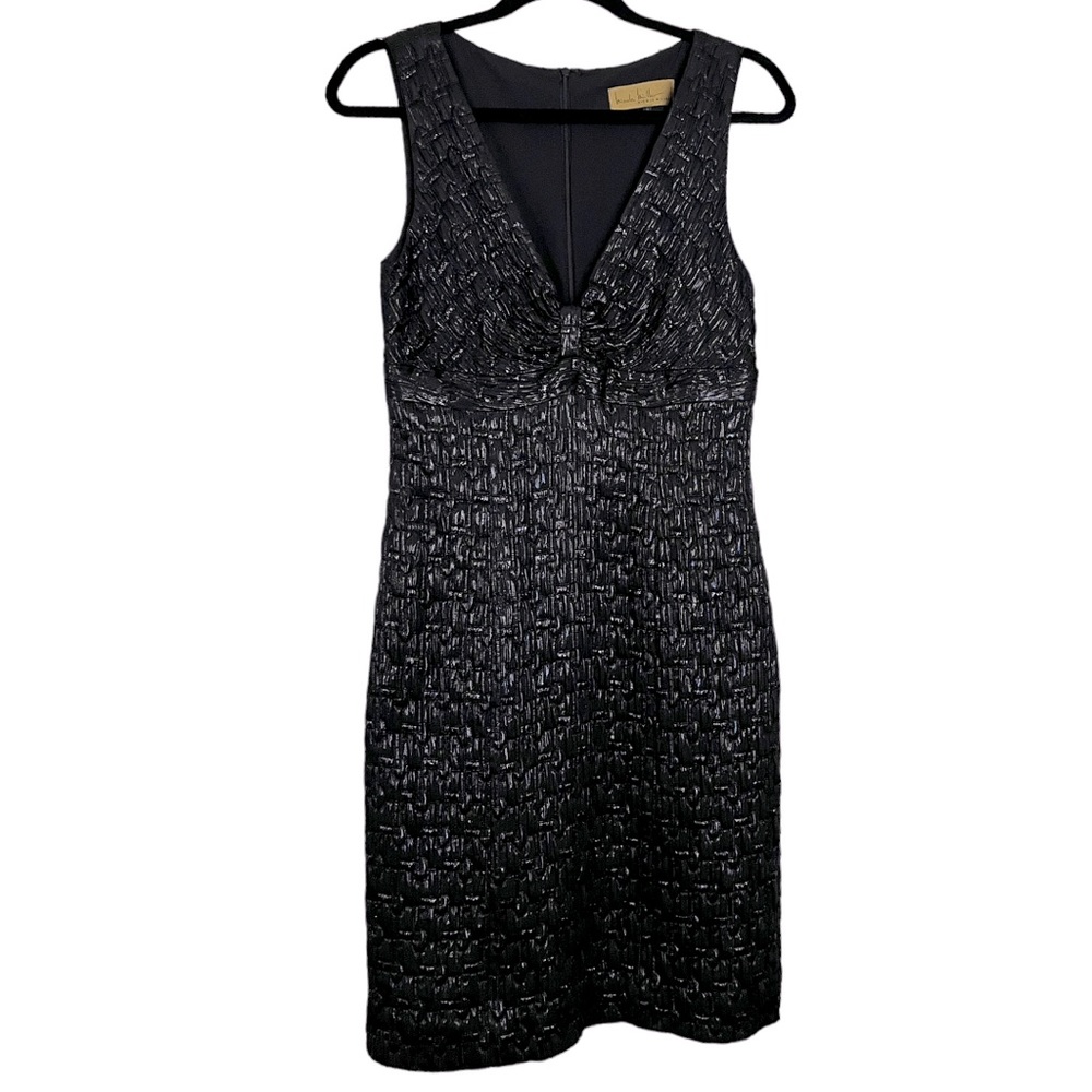 Vintage Nicole Miller Black Quilted Metallic Formal Sleeveless Dress, Size 8